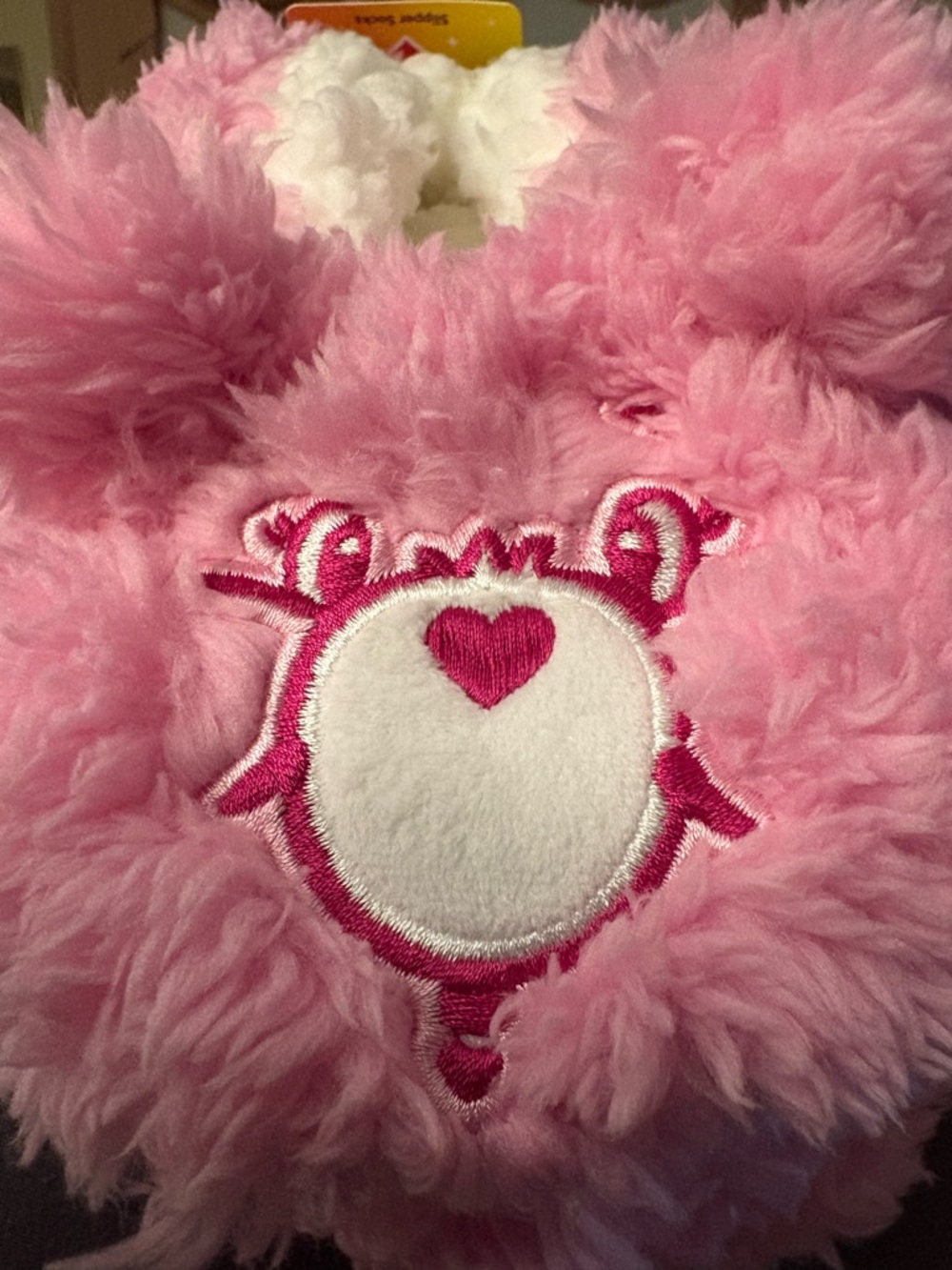 NEW-Small Care Bare Pink whimsical Slippers with Heart Embroidered & Face